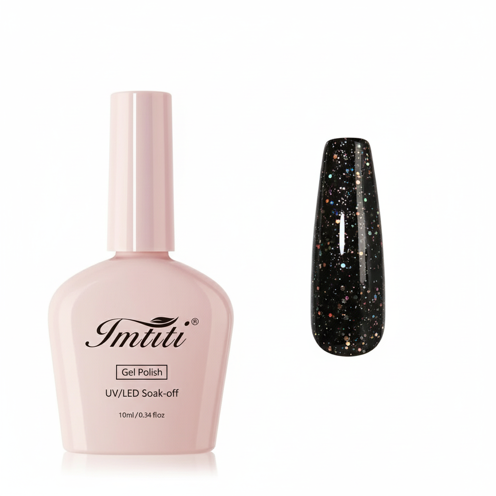 Black Iridescent Glitter Gel Polish - No Hand