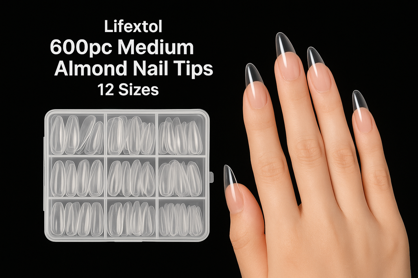 Lifextol Medium Almond Nail Tips (600pcs)