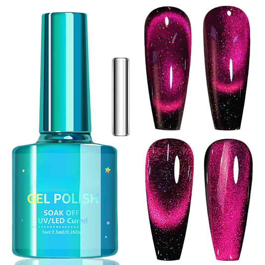 Hot Pink Cat Eye Gel Nail Polish with Magnet