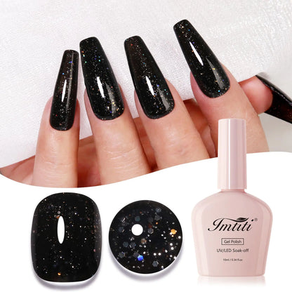 Black Iridescent Glitter Gel Polish