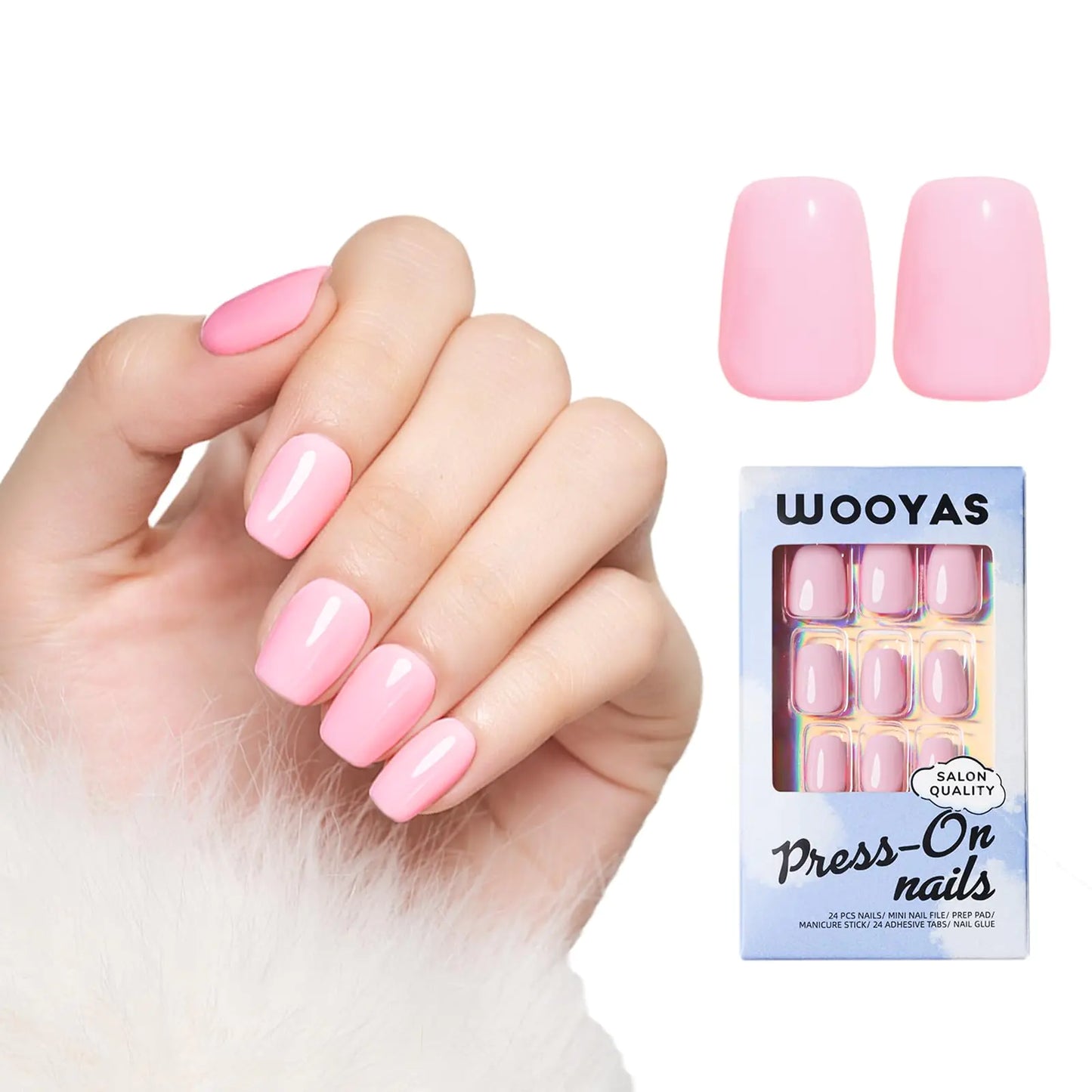 Wooyas Press on Nails Short Soft Pink