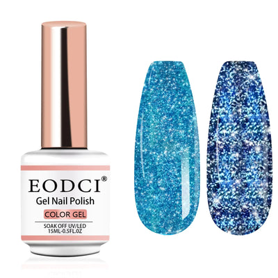 Eodci Reflective Blue Glitter Gel Nail Polish