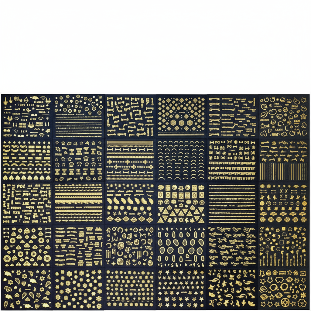 Stickers dorados sobre fondo blanco