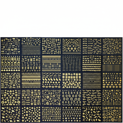 Stickers dorados sobre fondo blanco