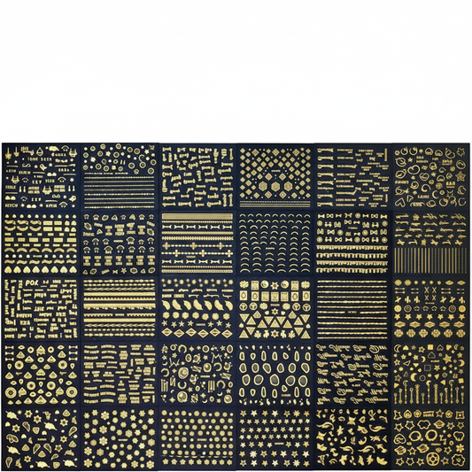 Stickers dorados sobre fondo blanco