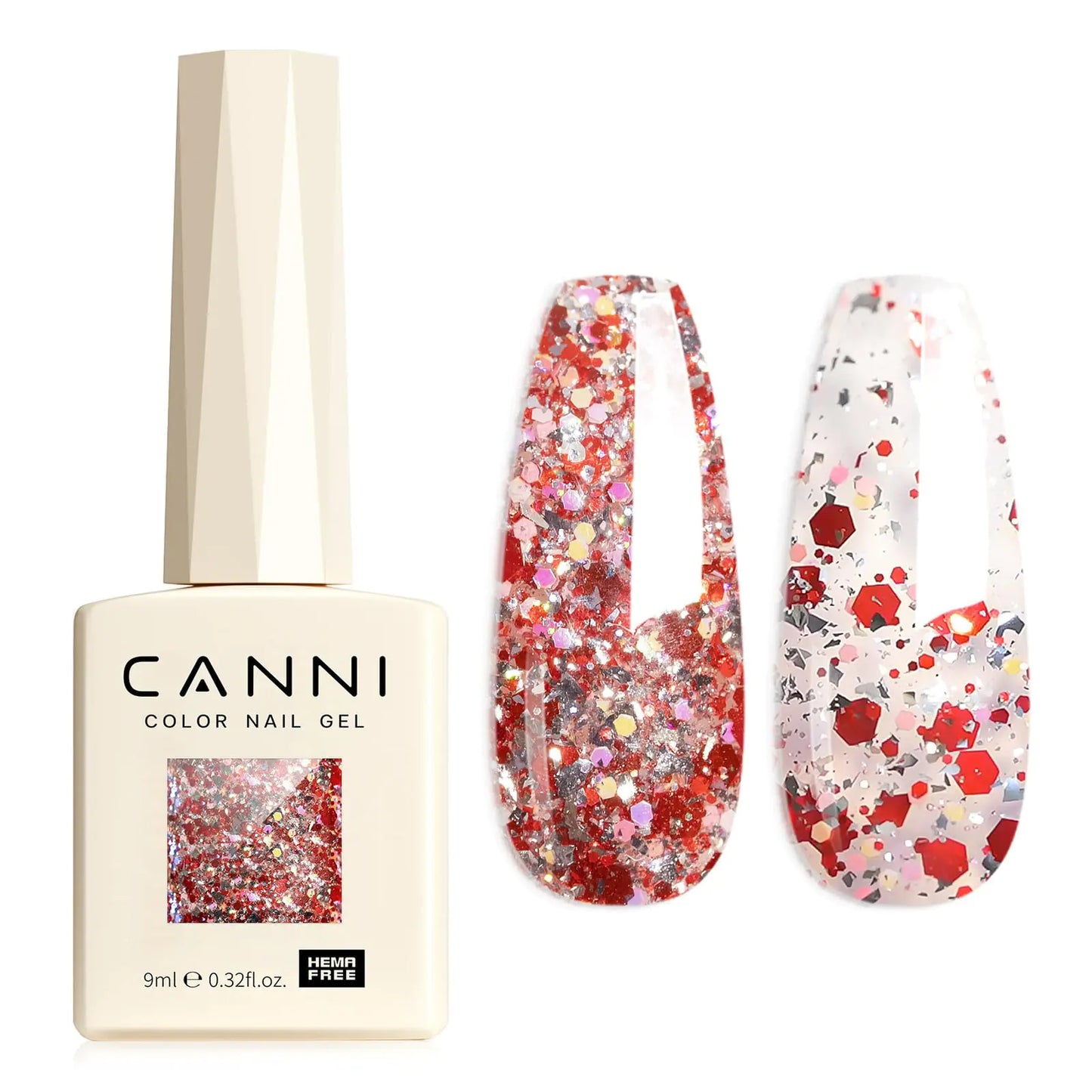 CANNI Glitter Red Gel Nail Polish